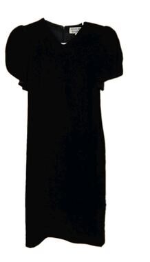 Vtg 80s Hanae Mori Black Velvet Dress sz 7A3 Party Retro Puffy Sleeves